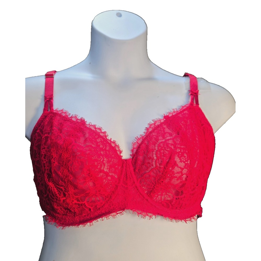 Victoria's Secret Dream Angels 44D Red Lace Push Up Bra Unpadded Sheer Sexy